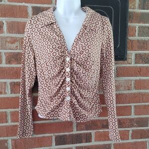 Maeve by Anthropologie  Brown Motif Top Size Petite Medium (1211)